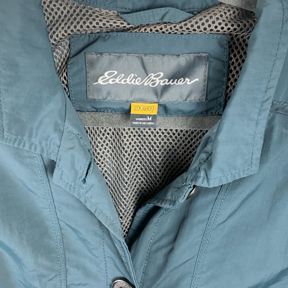 Eddie Bauer Travel Windbreaker Sz M women’s lined blue grey button-up jacket - Picture 7 of 10